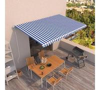 Festnight Store Banne Motorisé 5x3,5 Store banne Electrique avec Télécommande Auvent Rétractable à Bras Repliable pour Balcons Terrasse et Jardin-Bleu et blanc-500 x 350 cm