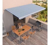 Festnight Store Banne Motorisé 6x3,5 Store banne Electrique avec Télécommande Auvent Rétractable à Bras Repliable pour Balcons Terrasse et Jardin-Bleu et blanc-600 x 350 cm