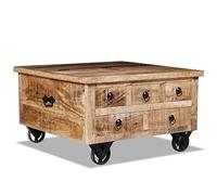 Festnight Table basse carrée style industriel en bois brut de mangue avec tiroirs et roues de jardin et salon 70 x 70 x 40 cm