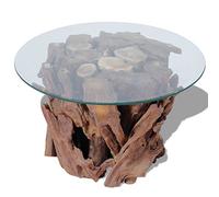 Festnight Table Basse en Verre Teck Massif 60 x 0,8 cm Marron