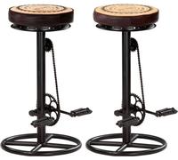 Festnight Tabouret de bar avec toile imprimée, 2 pièces, chaise rembourrée, tabouret de style industriel, repose-pieds à pédale de vélo, chaise de salle à manger, noir