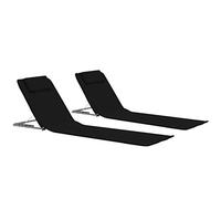 Festnight Tapis de Plage Pliable 2 pcs Chaise de Plage Bains de Soleil avec Dossier Chaise Longue en Acier + Tissu Noir