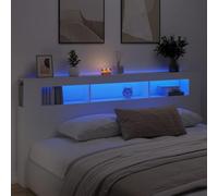 Festnight Tete de lit 220 cm Tete de lit LED Tête de lit 220 avec Rangement Têtes de lit pour Adulte Armoire de Tête de Lit Murale Meuble de Chambre à Coucher-Blanc-220 x 103.5 cm