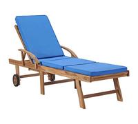 Festnight Transat de Jardin avec Coussin Bain de Soleil en Bois de Teck Solide Bleu