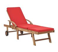 Festnight Transat de Jardin avec Coussin Bain de Soleil en Bois de Teck Solide Rouge