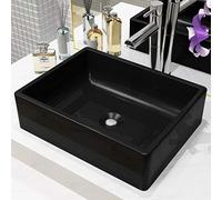 Festnight Vasque à Poser de Salle de Bain Lavabo Céramique Rectangulaire Noir 41 x 30 x 12 cm
