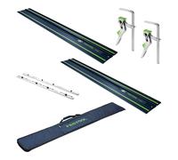Festool 2x FS 1400/2 BL Rail de guidage 1400 mm Bleu ( 2x 578246 ) 100Y Edition Anniversaire + FSV/2 Raccord + 2x FS-HZ 160 Serre-joint à levier + FS-BAG Sacoche