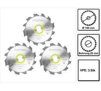 Festool 3x lame de scie circulaire Panther PW12 bois 160 x 1,8 x 20 mm 160 mm 12 dents ( 3x 500460 ) HKC TS