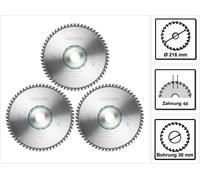 Festool ALUMINIUM/PLASTICS W60 Lame de scie circulaire, HW 216 x 30 x 2,3 mm, W60, 216 mm, 60 dents, 3pcs. (3x 491051)