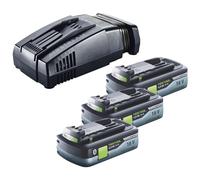 Festool Energie Set 3x BP 18 Li 4,0 Ah HPC-ASI Pack de batteries 18V 4,0 Ah HighPower ( 3x 205034 ) + SCA 16 Chargeur rapide 10,8 V - 18 V ( 576953 )
