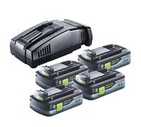 Festool Energie Set 4x BP 18 Li 4,0 Ah HPC-ASI Pack de batteries 18V 4,0 Ah HighPower ( 4x 205034 ) + SCA 16 Chargeur rapide 10,8 V - 18 V ( 576953 )