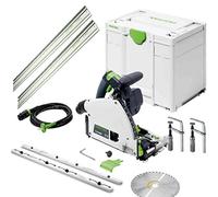 Festool Scie plongeante TS 60 KEBQ-Plus-FS avec rail de guidage | Scie circulaire manuelle - Avec 2 rails de guidage, lame de scie circulaire, colliers de serrage et systainer