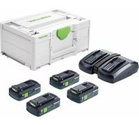 Festool SYS 18V 4 X 4,0/TCL 6 DUO Pack Batterie Et Chargeur (4x 4,0 Ah) - Systainer