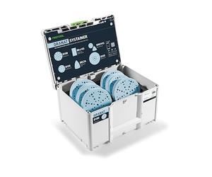 Festool Systainer³ d'abrasifs Granat SYS-STF D150 GR-Set | Lot de 120 disques abrasifs en 6 grains, MULTI-JETSTREAM 2 trous, avec organiseur Systainer³