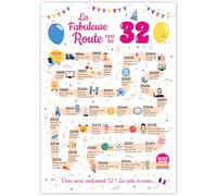 FestySpark Grande Carte Anniversaire 32 Ans Femme et Homme - Idée Cadeau 32 ans Homme et Femme - Decoration Anniversaire 32 ans - Birthday Card 1993 - Carte Original La Fabuleuse Route vers les 32