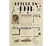 FestySpark Idée Cadeau 34 Ans Femme et Homme - Grande Carte Anniversaire 34 ans Femme et Homme - Decoration Anniversaire 34 ans - Félicitations Happy Birthday Card - Cadeau Original Retour en 1991