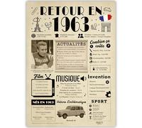 FestySpark Idée Cadeau 62 Ans Femme et Homme - Grande Carte Anniversaire 62 ans Femme et Homme - Decoration Anniversaire 62 ans - Félicitations Happy Birthday Card - Cadeau Original Retour en 1963