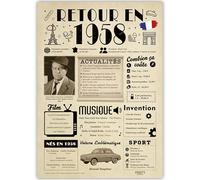 FestySpark Idée Cadeau 68 Ans Femme et Homme - Grande Carte Anniversaire 68 ans Femme et Homme - Decoration Anniversaire 68 ans - Félicitations Happy Birthday Card - Cadeau Original Retour en 1958