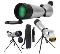 Fetch Falcon FMC HD BAK4 Longue-vue (troisième génération, résistant à l'eau, longue portée) avec trépied en métal et sac de transport (20-60 x 80 avec adaptateur pour téléphone argenté)