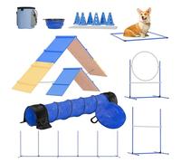 FetchFlow Équipement d'agilité pour chien - Ensemble complet de cours d'agilité pour chien avec poteaux tissés pour chien, échelle en A, cônes, cerceau de saut pour chien, tunnel d'agilité pour chien