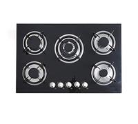 Fetcoi CCREAMT12 Plaque de cuisson à gaz à 5 brûleurs, encastrable, avec surface en verre trempé, 770 x 510 mm, transparente, allumage par batterie, protection anti-flameout, gaz naturel GPL, 5 buses