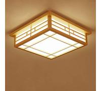 Fetcoi Plafonnier Japonais LED Lampe de Plafond en Bois Massif Tatami Lumière de Chambre 24W Lumière Chaude Japonaise pour Salon Protocoles 35x35x12cm