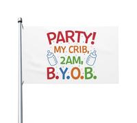 Fête De Bébé Mon Berceau 2H Du Matin Apportez Votre Boisson Drapeau De Jardin Décoratif Garden Flag Résistant Aux Intempéries Drapeaux Pour Extérieur Intérieur Fête 3X5Ft