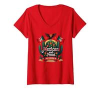 Fête de l'indépendance Mexicaine fière Patriotique 16 Septembre T-Shirt avec Col en V, Femme, Rouge, M