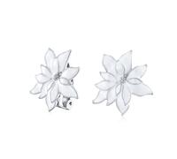 Fête De Noël Boucles D'Oreilles À Pince En Émail Blanc En Forme De Fleur Avec Une Bordure Plaquée Argent Pour Femmes Aux Oreilles Non Percées