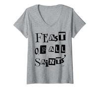 Fête de tous les Saints Vintage Rétro Détresse Catholique Saints T-Shirt avec Col en V