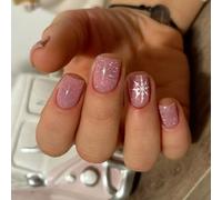 Fête de vacances 24 pièces presse sur ongles flocon de neige rose paillettes conception de Noël faux pour tous les jours ou événements spéciaux flocon de neige paillettes à motifs appuyer sur