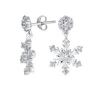 Fête De Vacances D'Hiver Gelée Cz Boucles D'Oreilles Pendantes En Zircone Cubique De Fleur De Noël En Flocon De Neige Pour Femmes Adolescentes Fermoir En Argent Sterling .925