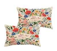 Fête des Mères Coussin Exterieur Impermeable 70x90 cm Lin Housse Coussin Fleur Double Face Imprimé Rectangulaire Taie Oreiller pour Salon Intérieur/Extérieur Jardin Été Decor Cadeaux, Lot de 2 1B-844