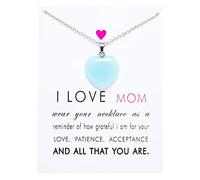 Fête des mères Pierre naturelle phosphorescente Pendentif d'amour en acier inoxydable Collier pour femme (C, taille unique)