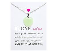 Fête des mères Pierre naturelle phosphorescente Pendentif d'amour en acier inoxydable Collier pour femme (E, taille unique)