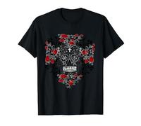 Fête des Morts en Forme de Fleur de Sugar Skulls T-Shirt Graphique avec Valeur, Homme, Noir, XL