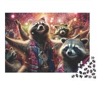 Fête des ratons laveurs Scène Animale Puzzle 1000 Pièces Puzzle pour Adultes Atmosphère Nocturne Puzzle en Famille Relaxation Cadeau 70x50cm/1000pcs