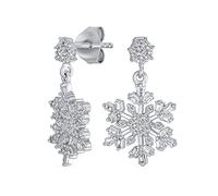 Fête Des Vacances Fleur Noël Gelé Hiver Cubic Zirconia Cz Boucles D'Oreilles Pendantes De Grande Taille En Forme De Flocon De Neige Pour Femmes Adolescentes .925 Argent Sterling