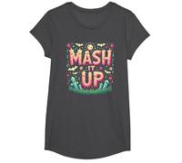 Fête d'halloween Amusante et effrayante avec Monster Mash It Up T-Shirt, Fille, Chiné Foncé, XS