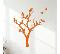 Fête d'Halloween fantôme d'un corbeau d'hiver, d'un arbre et d'une branche de forêt. Stickers gravés N'abîme pas le mur 42x48.2cm Orange