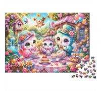 Fête du Thé Hiboux 1000 Pièces Mini Puzzle pour Adultes | 38x26cm Carton Décor de Bureau Coupe Précise Cadeau Anniversaire Détente