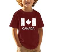 Fête nationale européenne et canadienne, jour de l'indépendance, imprimé feuille d'érable, décontracté, confortable, tendance, sportif, t-shirt à manches courtes pour enfants, Bordeaux, 12-13 ans