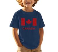 Fête nationale européenne et canadienne, jour de l'indépendance, imprimé feuille d'érable, décontracté, confortable, tendance, sportif, t-shirt à manches courtes pour enfants, Marine, 6-7 ans