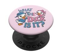 Fête prénatale de What The Duck is It Gender Reveal PopSockets PopGrip Adhésif