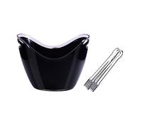 Fête Seau à glace en acrylique de 8 litres avec pinces, bac plastique rangement ovale for 2 bouteilles vin ou champagne Bac à boissons(Noir)
