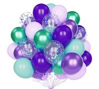 Fête Sirène Ballons, 60 Pcs 12 Pouces Sarcelle Bleu Violet Foncé Turquoise avec Ballon Confettis pour Décor Fête Baby Shower Anniversaire Thème Sirène Filles