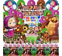 Fête Thème Masha, Masha Anniversaire Kit, Ma Sha Anniversaire Ballons, Ours Plats et Serviettes, Fond d'ours, Kit Party Ma Sha Com Pleano, M asha Décorations Gâteau, Serviettes M asha Com Pleanno