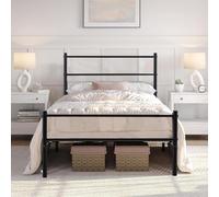 FetiNes 90 x 190 cm Lit Simple Cadre de lit en Métal, Structure de Lit mit Solide Lattes pour Enfants Invité et Adultes - Noir