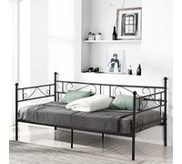 FetiNes Cadre de Lit Simple en Métal, Canapé-Lits en Fer Forgé Pas Besoin de Sommier, pour Matelas de 90 * 190cm Noir
