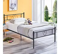 FetiNes Cadre de Lit Simple en Métal Moderne, Structure de Lit + Solide Lattes, pour Enfants Invité et Adultes, 90 x 190 CM, Noir
